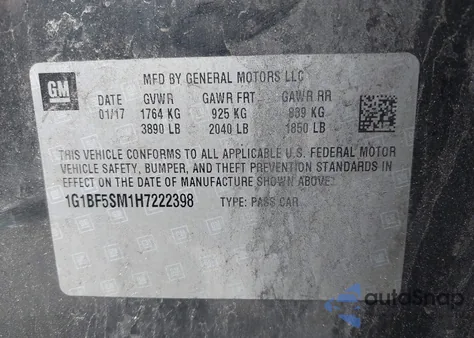 2017 Chevrolet Cruze Premier Auto из США, поврежденный, VIN 1G1BF5SM1H7222398